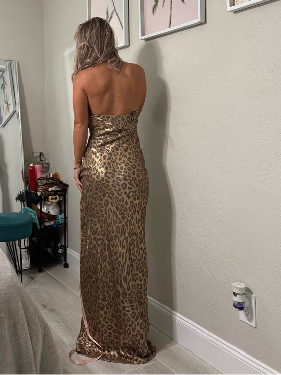 Lulus Dresses & Skirts - Lulu's Gold Leopard Satin Strapless Maxi Dress